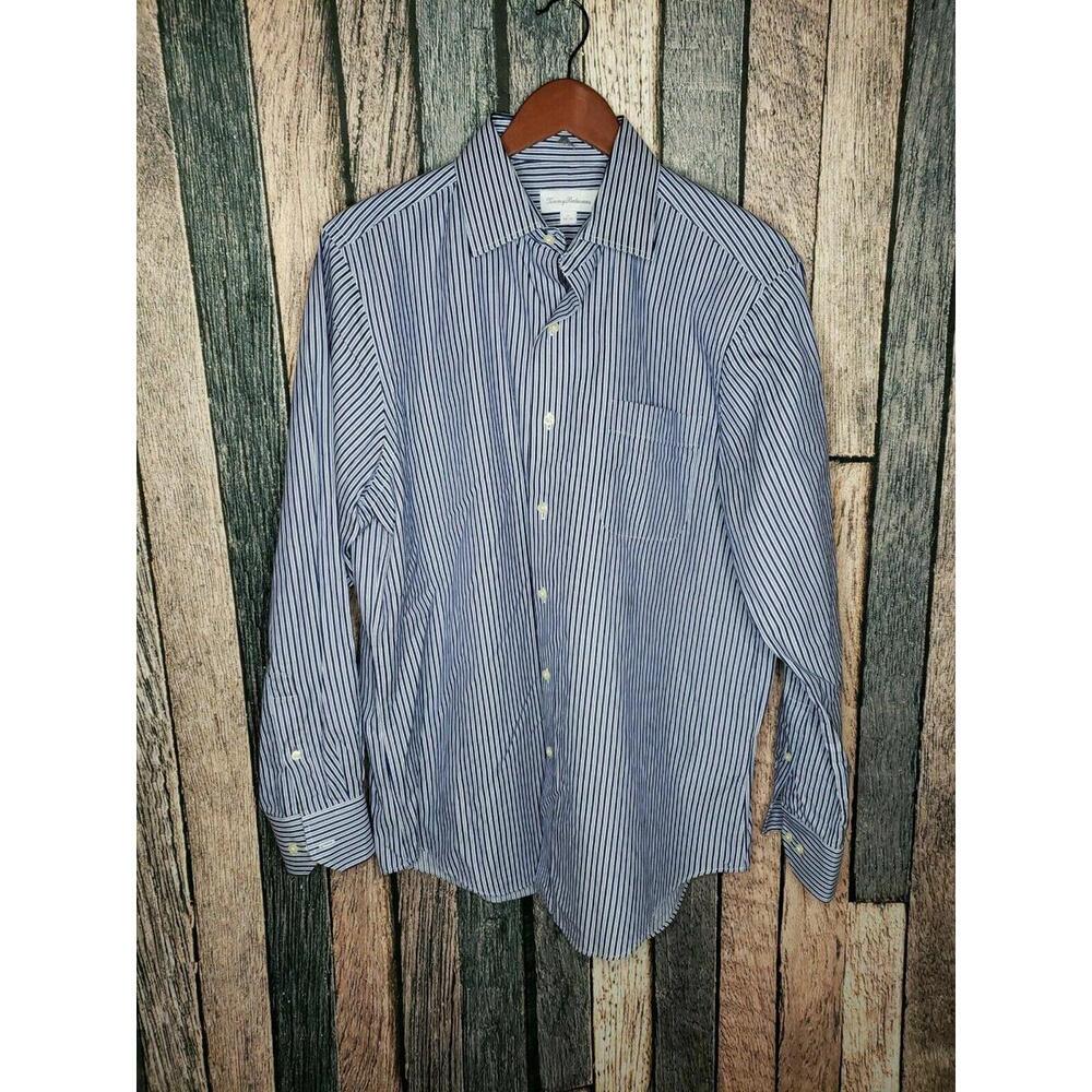 NEW TOMMY BAHAMA MENS 16 34/35 NAVY BLUE STRIPE DRESS SHIRT 100% COTTON